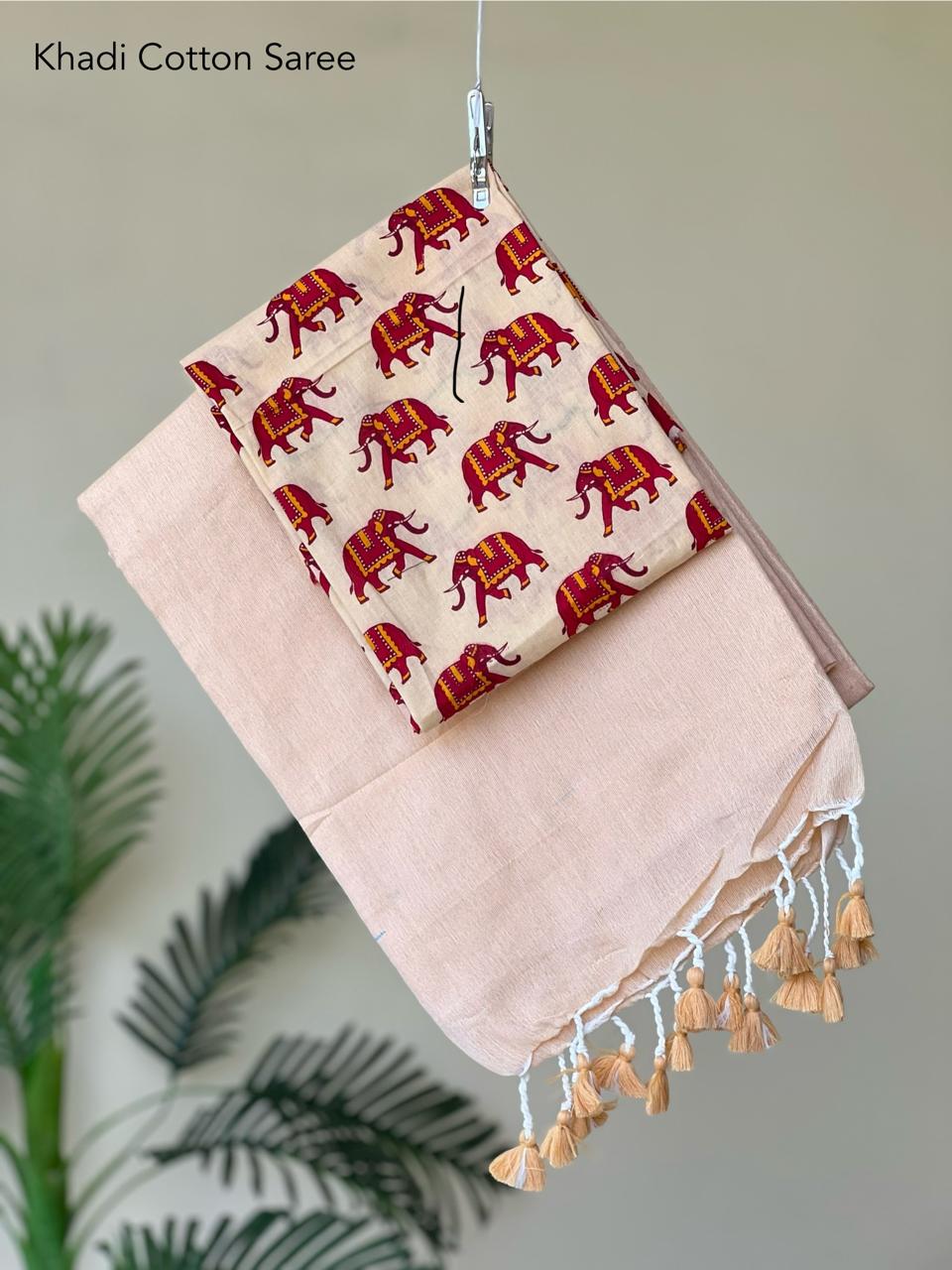 Khadi Cotton Saree with Blouse Piece